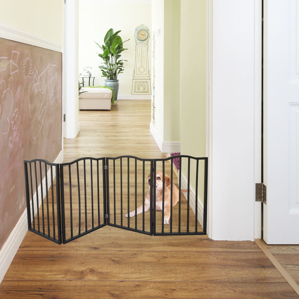Freestanding Folding Pet Gate with Solid Populus Wood - Dark Brown