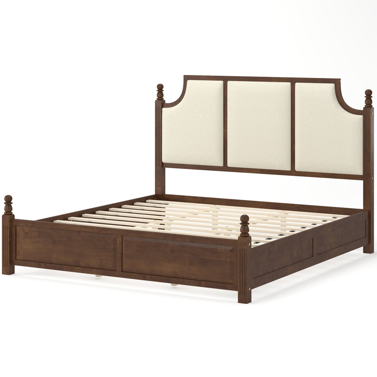King Size Farmhouse Solid Wood Platform Bed Frame with 50.8" Tall Headboard - Walnut