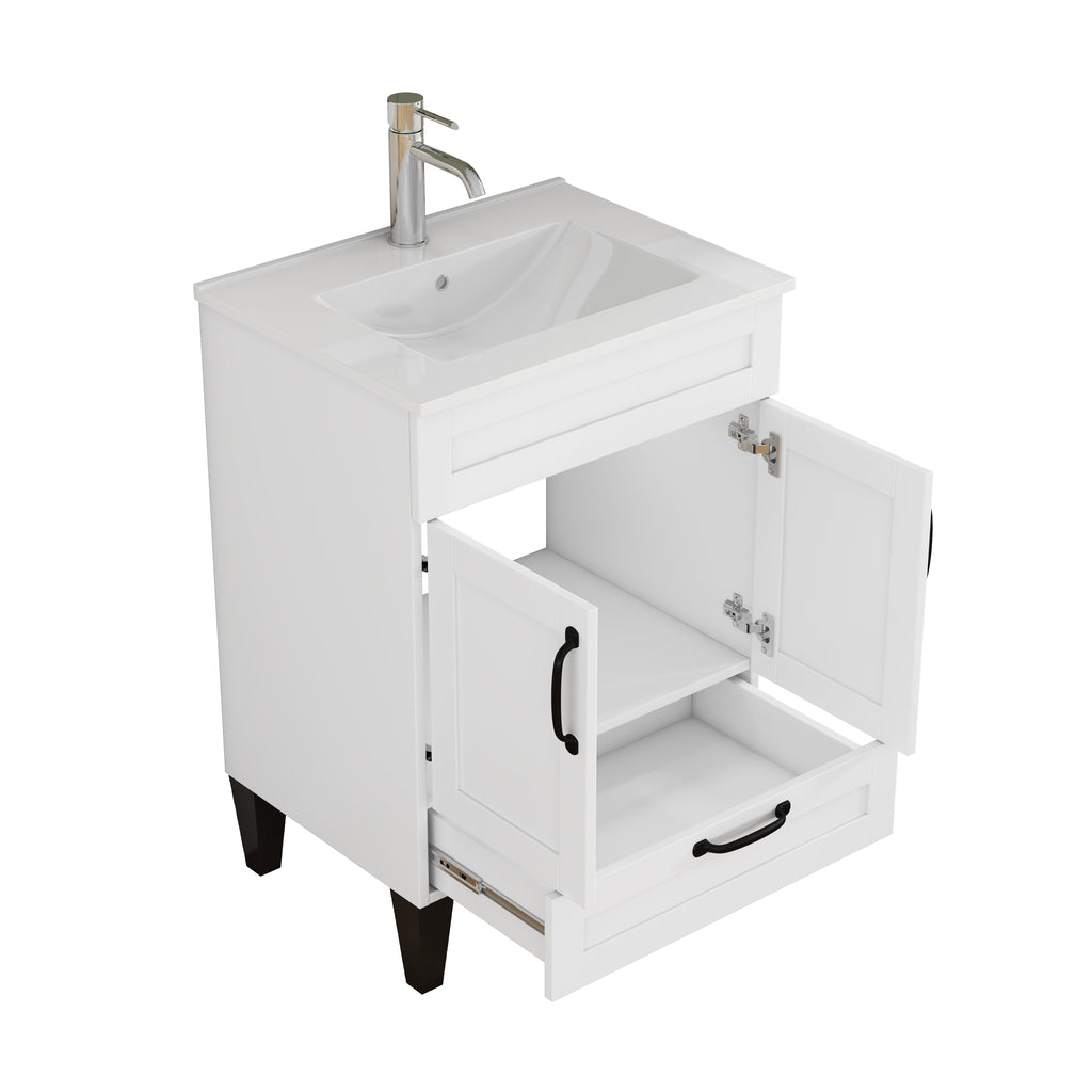24-Inch Bathroom Vanity with Sink Combo with Ample Storage - White/Particle Board