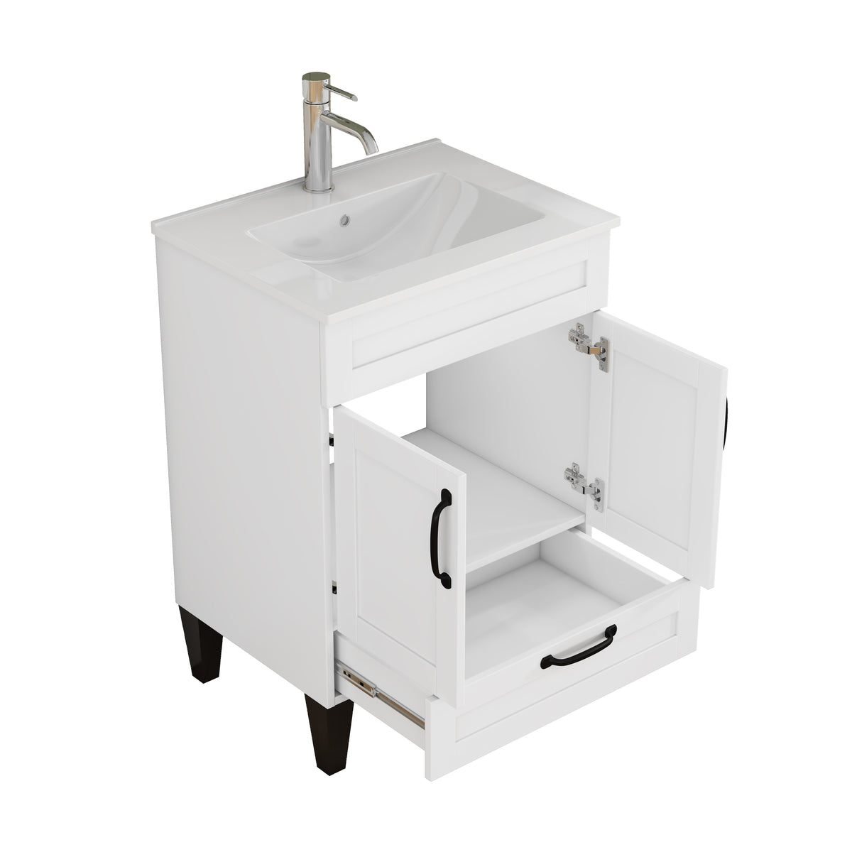 24-Inch Bathroom Vanity with Sink Combo with Ample Storage - White/Particle Board