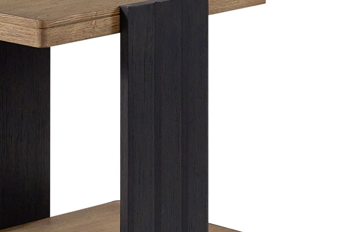 Black Channel Chairside Table with Storage Shelf