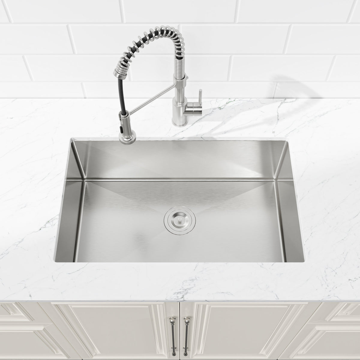 Stainless Steel Kitchen Sink with Single Bowl - Brushed Nickel