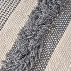 Ivory / Gray Large Faux Yarn Pouf with Polystyrene Bead Fill - Durable