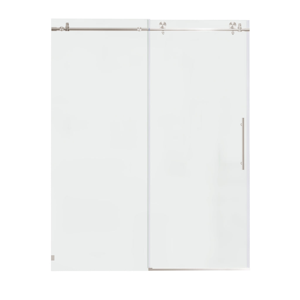 Frameless Sliding Shower Door with Tempered Glass - Brushed Nickel