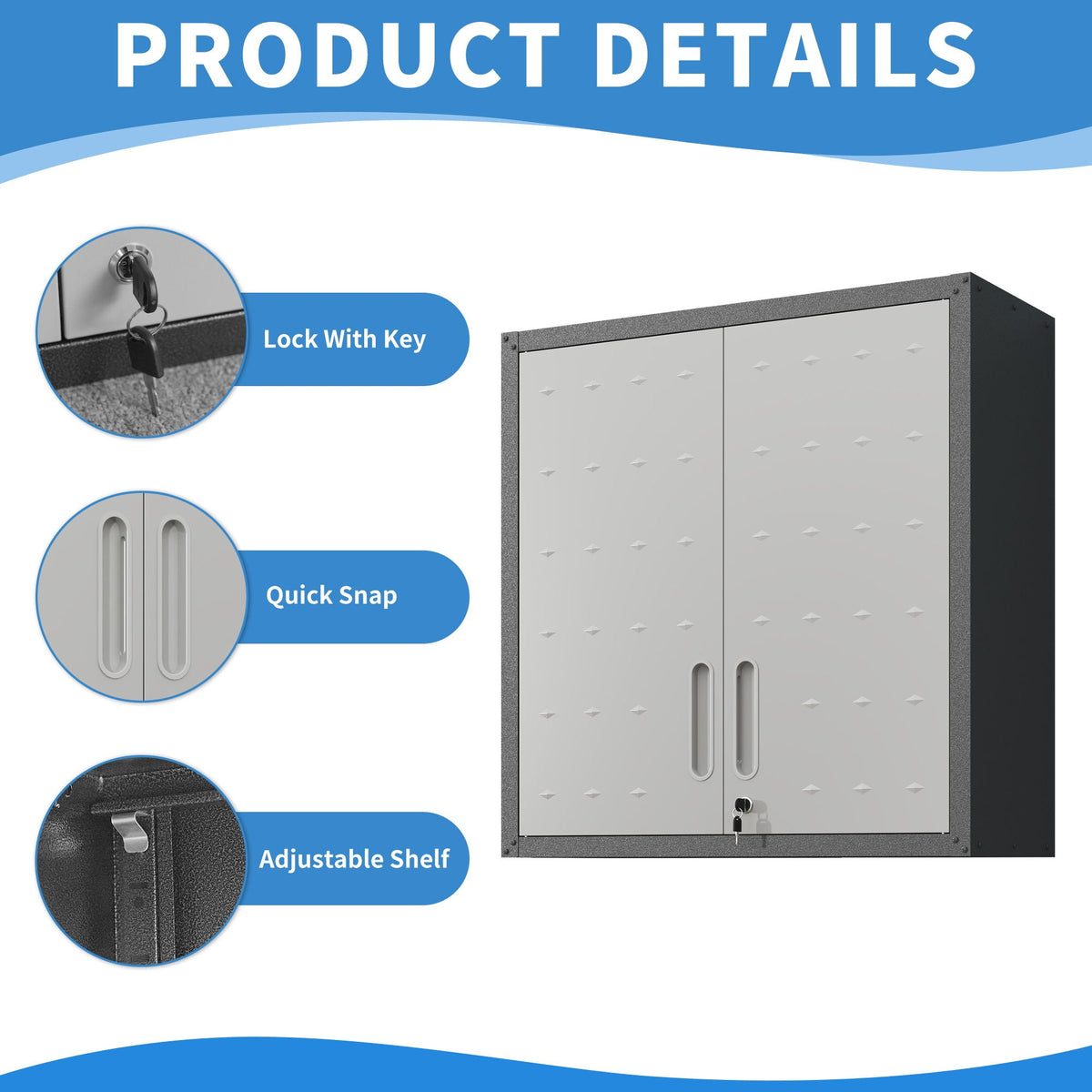 Metal Wall Mounted Tool Storage Cabinet with 2 Locking Doors and Adjustable Shelf - Gray or Black