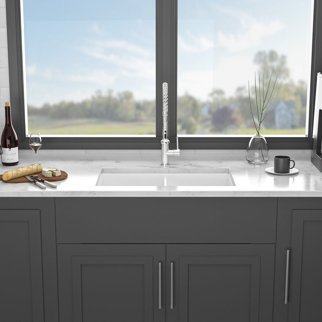 32" Dual Mount Ceramic Kitchen Sink with Double Bowl - White