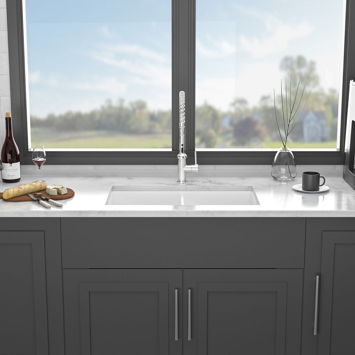 32" Dual Mount Ceramic Kitchen Sink with Double Bowl - White
