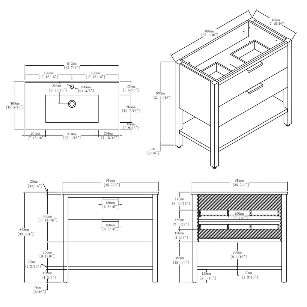 36 Inch Freestanding Bathroom Vanity with Ceramic Sink and Soft-Close Drawer - Grey