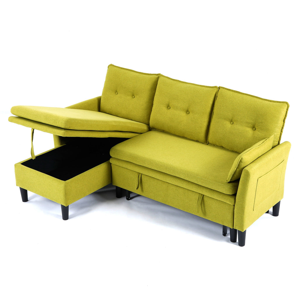 Reversible Chaise Sleeper Sectional Sofa with Storage - Cotton-Linen Upholstery