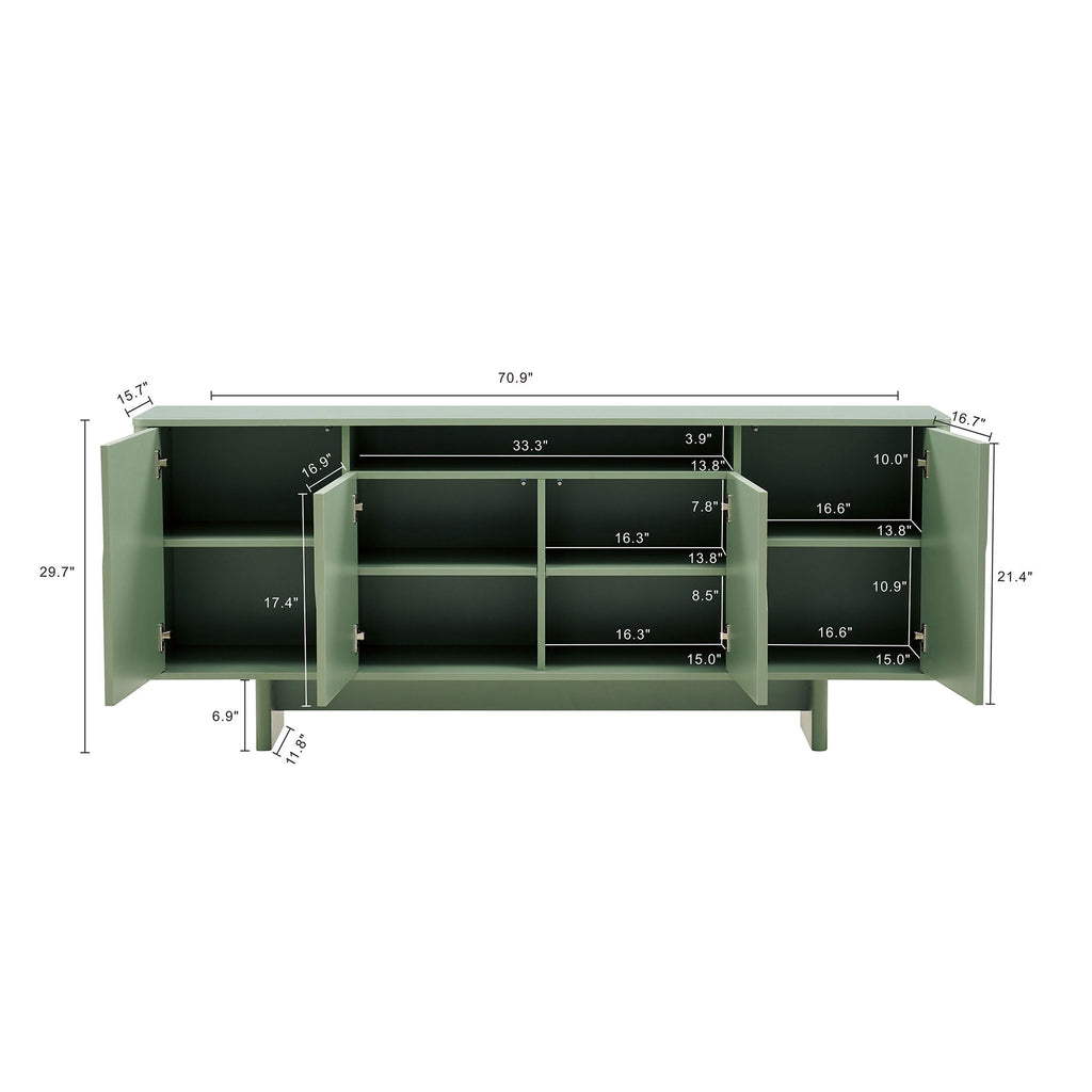 Sideboard With Adjustable Shelves and Soft Close Doors - White, Light Brown, Green