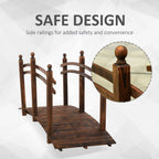 Fir Wood Garden Bridge Arc Walkway with Side Railings - Brown