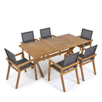 Acacia Wood Outdoor Dining Set 7-Piece with Large Table and 6 Chairs - Teak or Beige