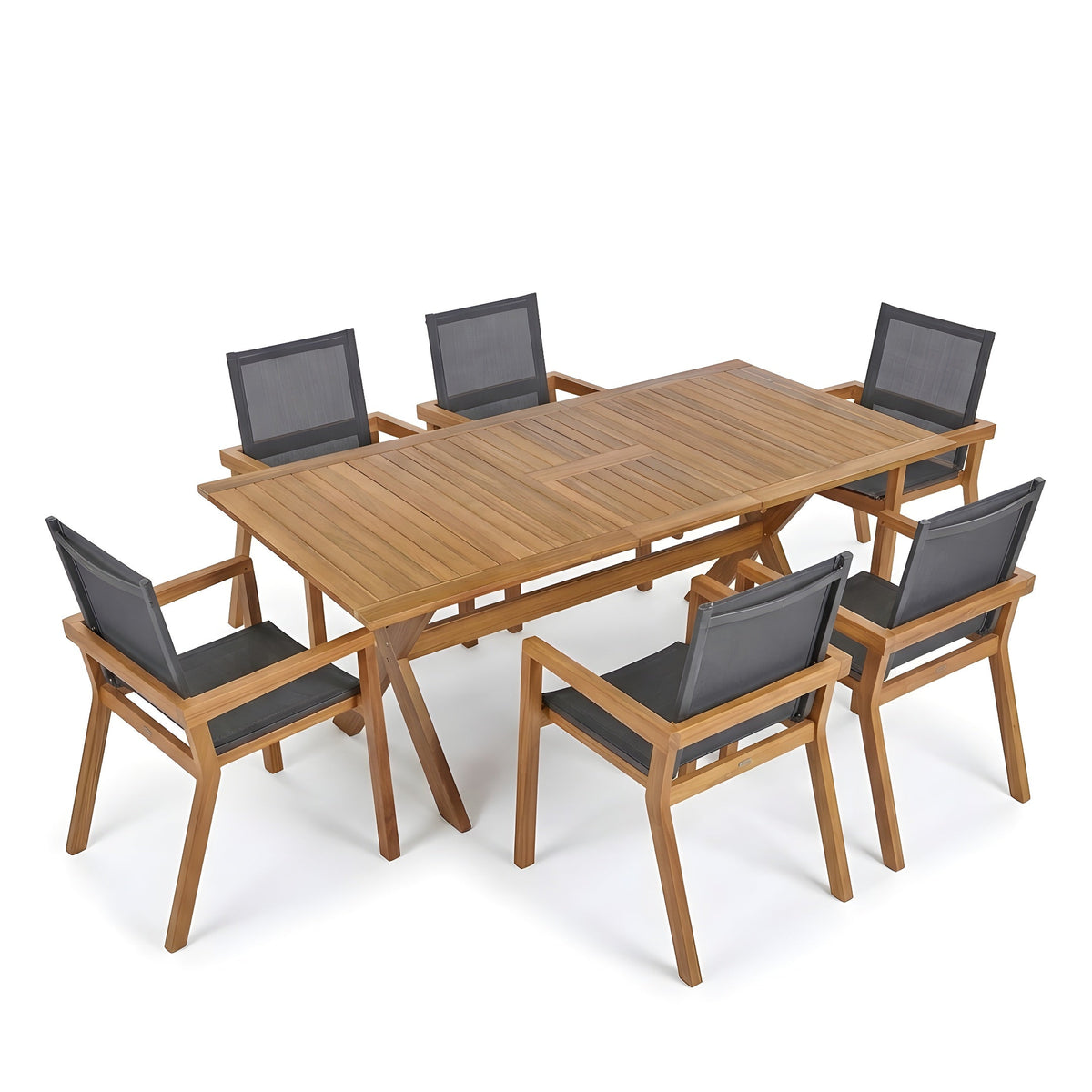 Acacia Wood Outdoor Dining Set 7-Piece with Large Table and 6 Chairs - Teak or Beige