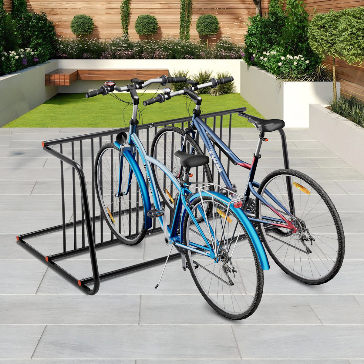 10-Bike Floor Rack with Double-Sided Storage - Metal