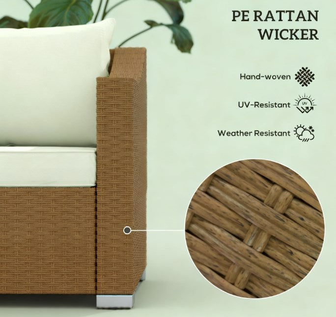 Rattan Wicker Outdoor Sofa with Cushions and Throw Pillows