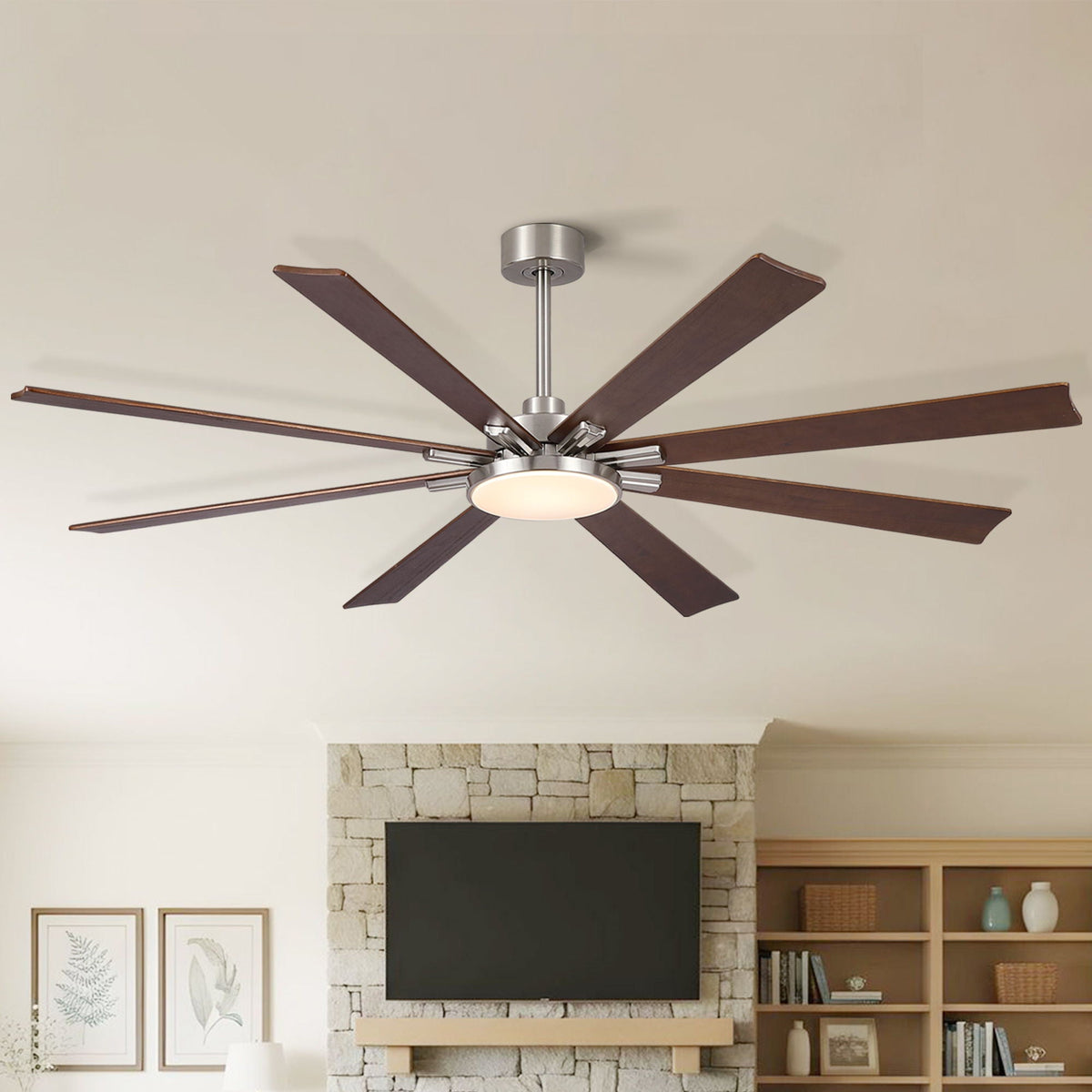 Large Ceiling Fan with Dimmable LED Light and Remote Control - Black or Dark Brown