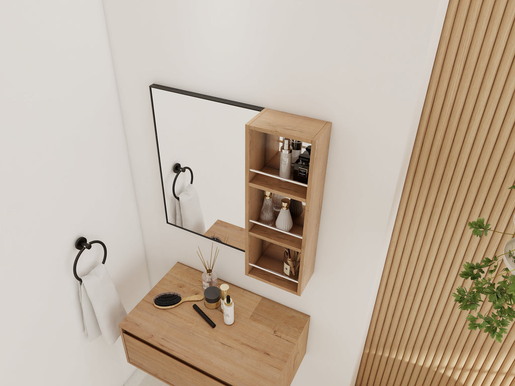 10'' Wall Mounted Bathroom Mirror Cabinet with Open Storage - Imitative Oak
