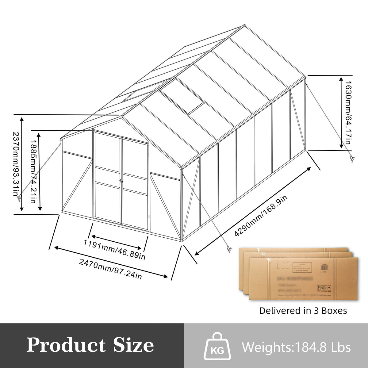 Gain Height Windproof Greenhouse with Heavy-Duty Frame - Black
