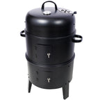 Portable Charcoal Smoker Grill with 3-in-1 Cooking Functionality - Black