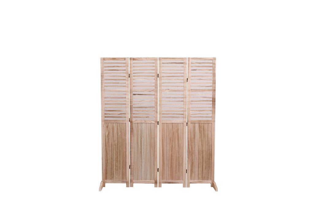 Light Brown Panel Folding Room Divider with Metal Hinges - Solid Wood