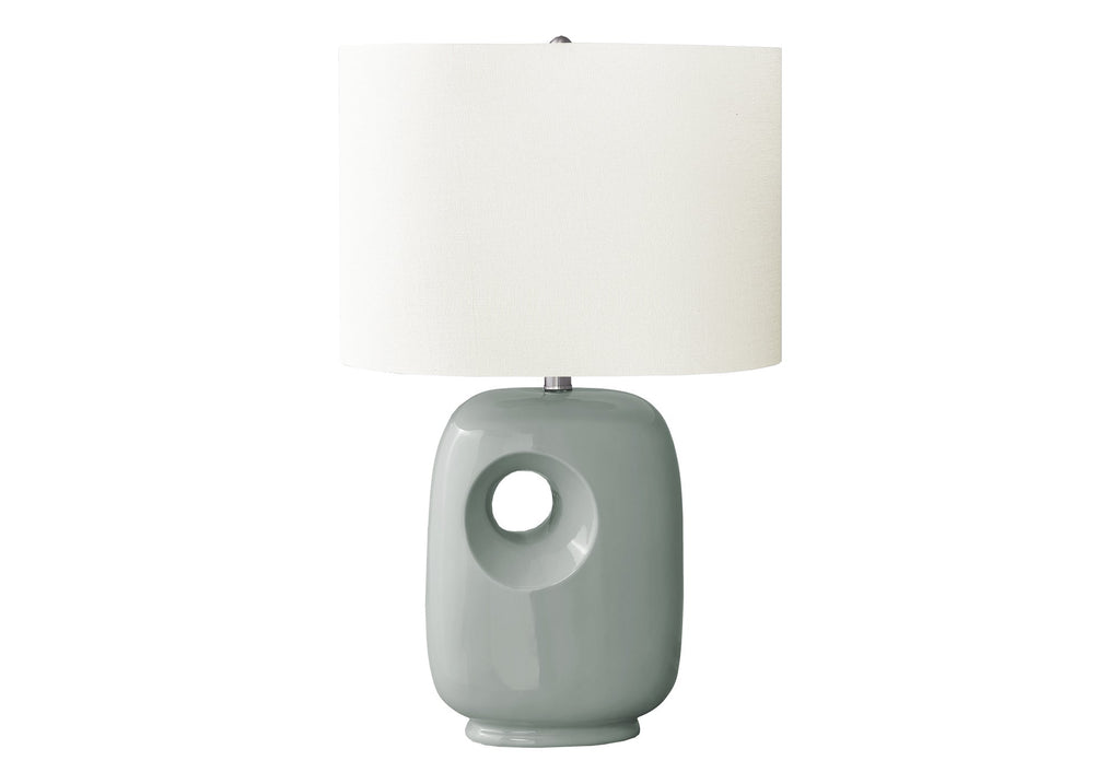 Contemporary Green Ceramic Table Lamp with Ivory Shade - 26"H