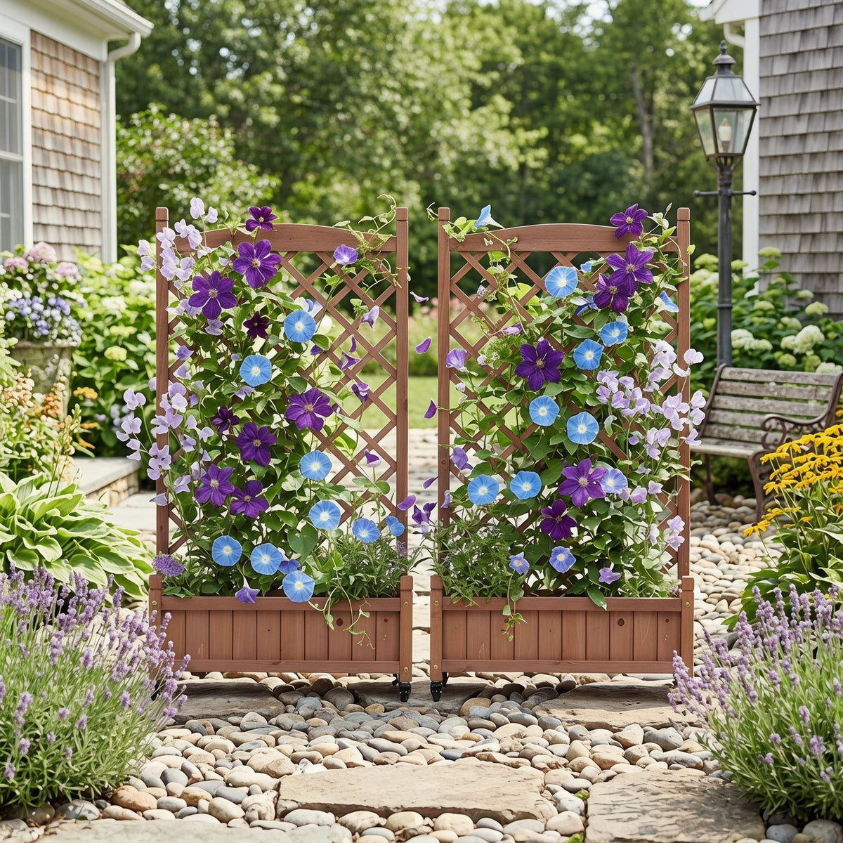 Raised Garden Bed with Trellis 2 Pack – Solid Wood Planter & Plant Stand, Brown