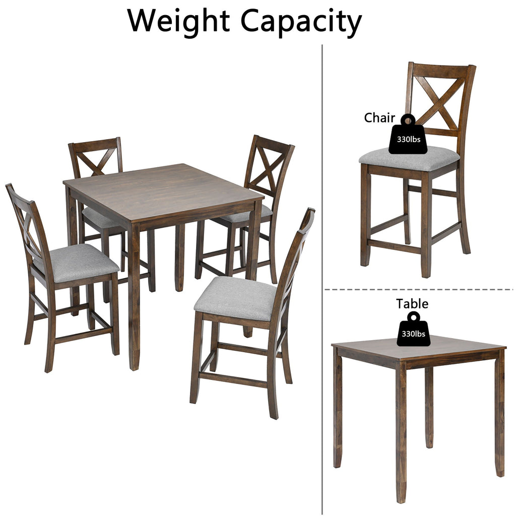 Wooden 5 Piece Dining Table Set with Square Counter Height Table - Gray or Dark Brown