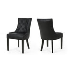 Black Microfiber Dining Chair Set of 2 with Tufted Backrest - Cheney