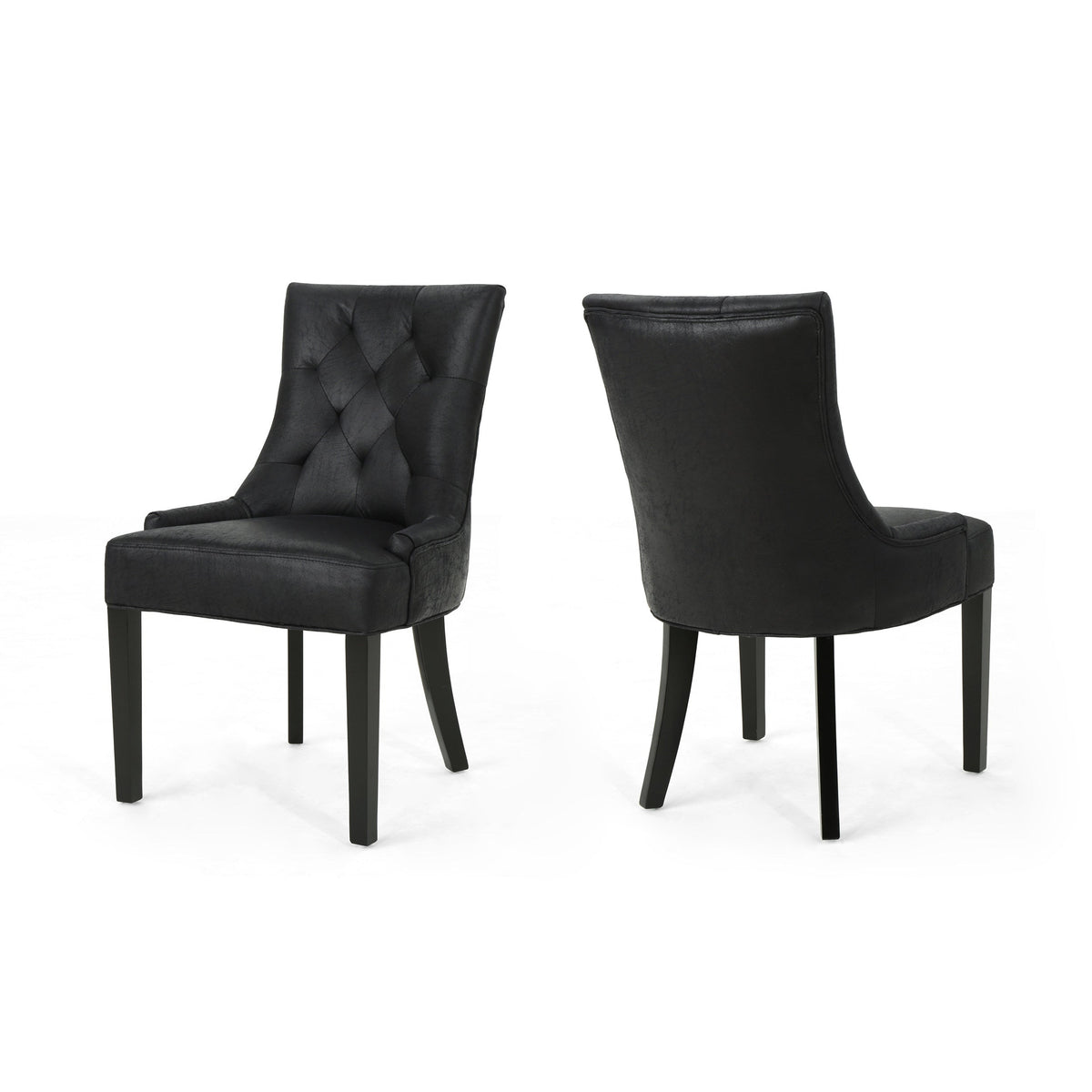 Black Microfiber Dining Chair Set of 2 with Tufted Backrest - Cheney