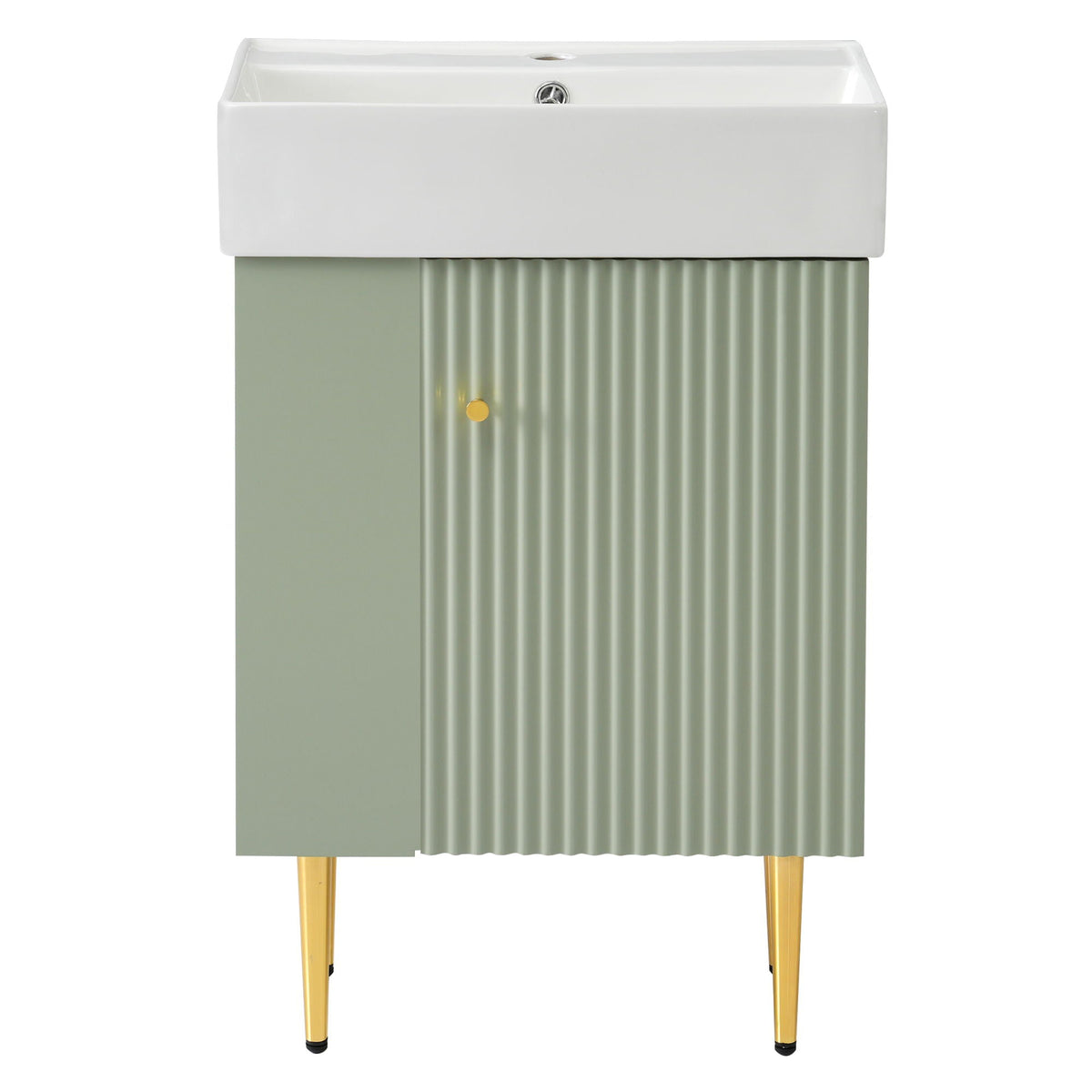 Bathroom Vanity with Single Ceramic Sink and Side Storage - Multiple Colors