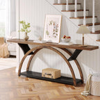Console Table with 2-Tier Storage and Half Moon Frame - Brown / Black