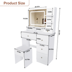 Fashion Vanity Desk with Mirror & Dimmable LED Lights - White MDF