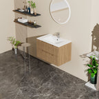 30" Wall Mounted Bathroom Vanity with Sink and Soft Close Drawers - Walnut