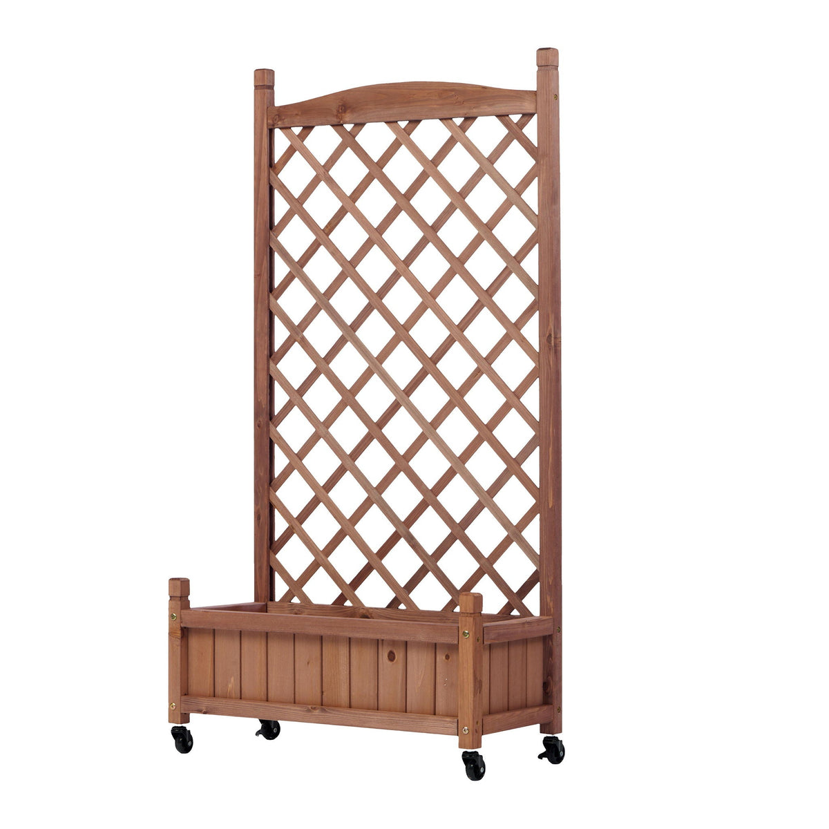 Raised Garden Bed with Trellis 2 Pack – Solid Wood Planter & Plant Stand, Brown
