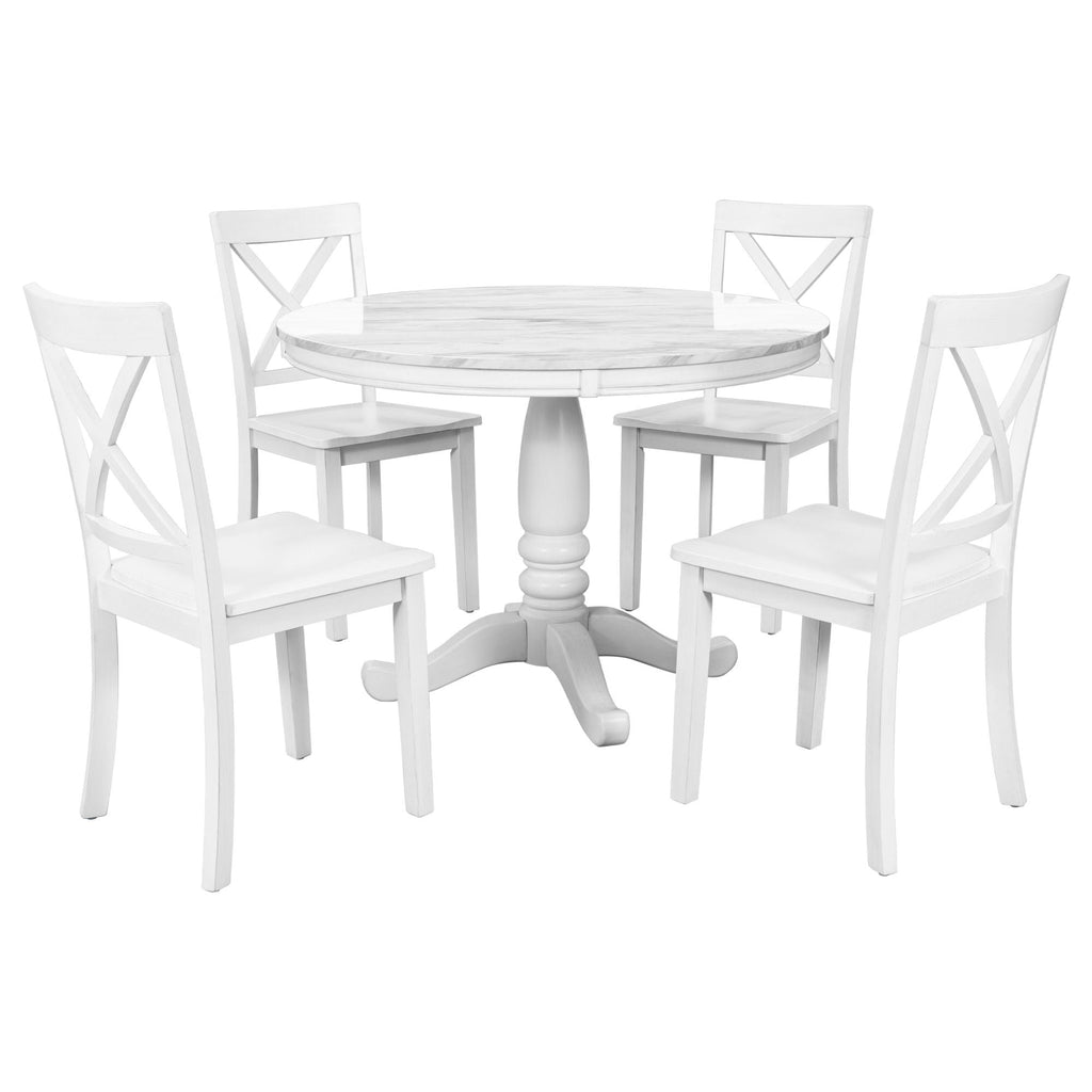 5-Piece Solid Wood Dining Set — White or Dark Gray
