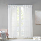 Twist Tab Voile Sheer Window Pair with Twist Tab Top - White