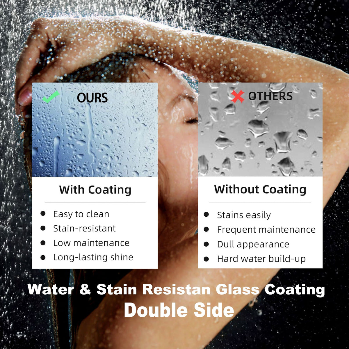 Pearl Silver Sliding Frameless Shower Door with Easy Clean Tempered Glass
