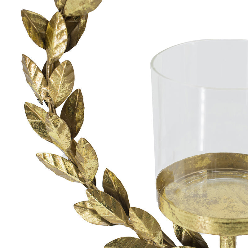 Iron Floral Hurricane Table Lamp with Marble Base - Gold & White