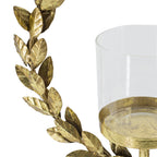 Iron Floral Hurricane Table Lamp with Marble Base - Gold & White