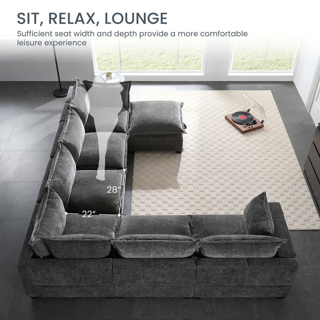 Modular Sectional Sofa with Movable Storage Ottoman - Chenille