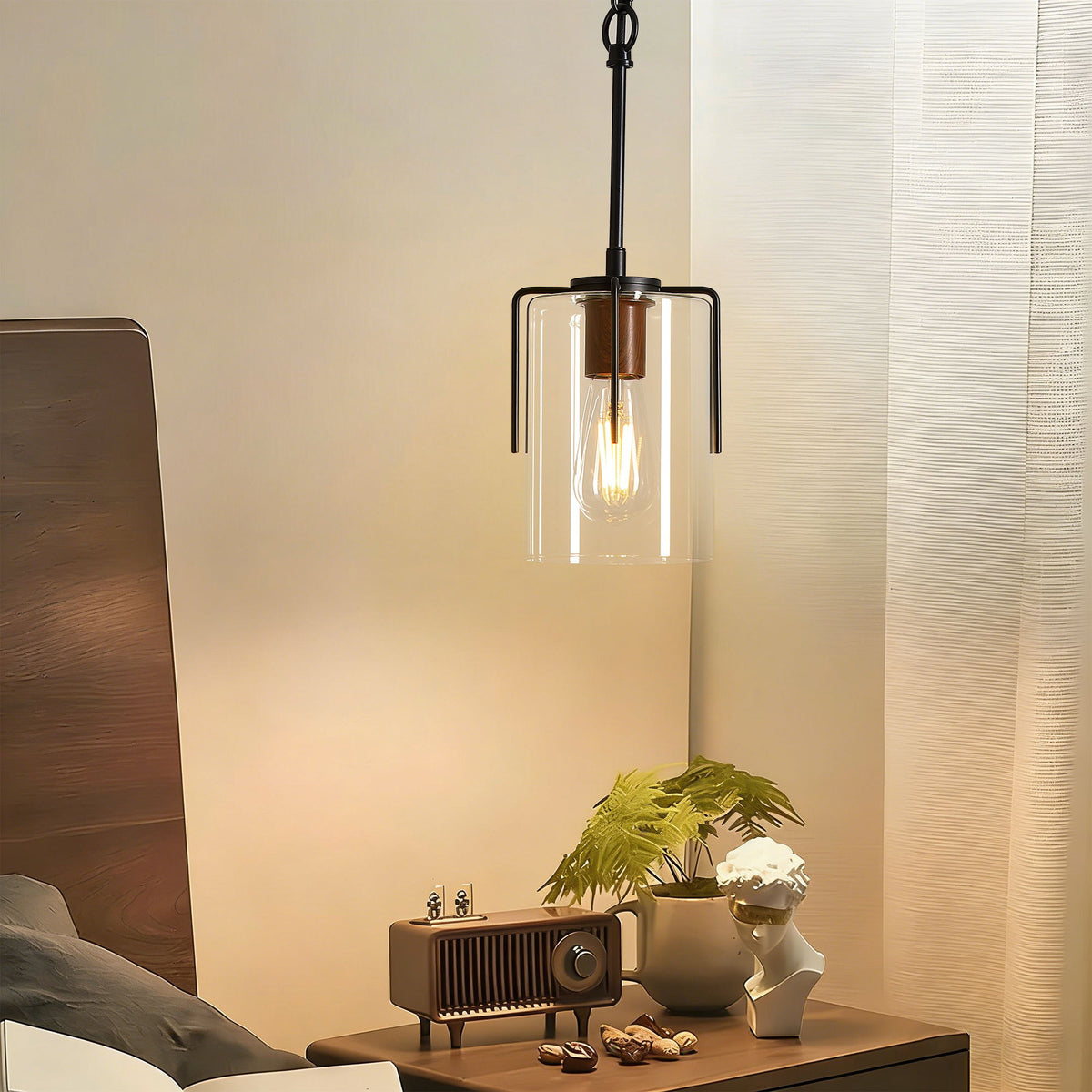 Adjustable Pendant Lighting with Clear Glass Shade - Black or Gold