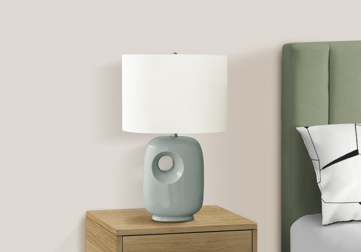 Contemporary Green Ceramic Table Lamp with Ivory Shade - 26"H