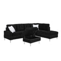 L-Shaped Sectional Sofa with Chaise and Storage Ottoman - Blue or Black