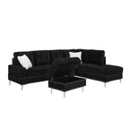 L-Shaped Sectional Sofa with Chaise and Storage Ottoman - Blue or Black