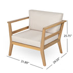 Acacia Wood Outdoor Club Chair with Arms - Removable Cushions