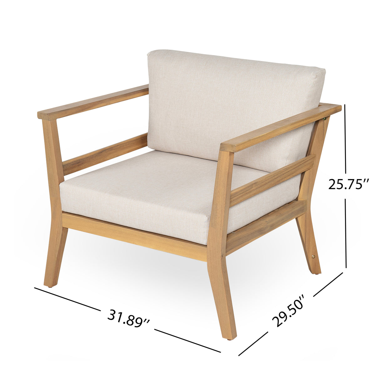 Acacia Wood Outdoor Club Chair with Arms - Removable Cushions