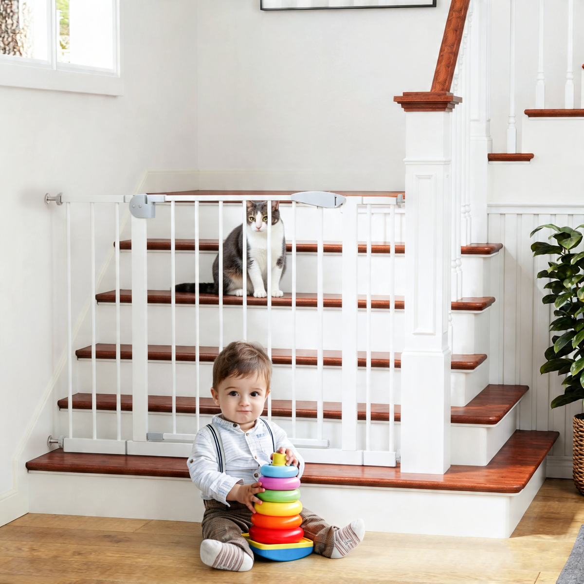 Adjustable 2 Pack Baby Gate with Double Safety Lock - White
