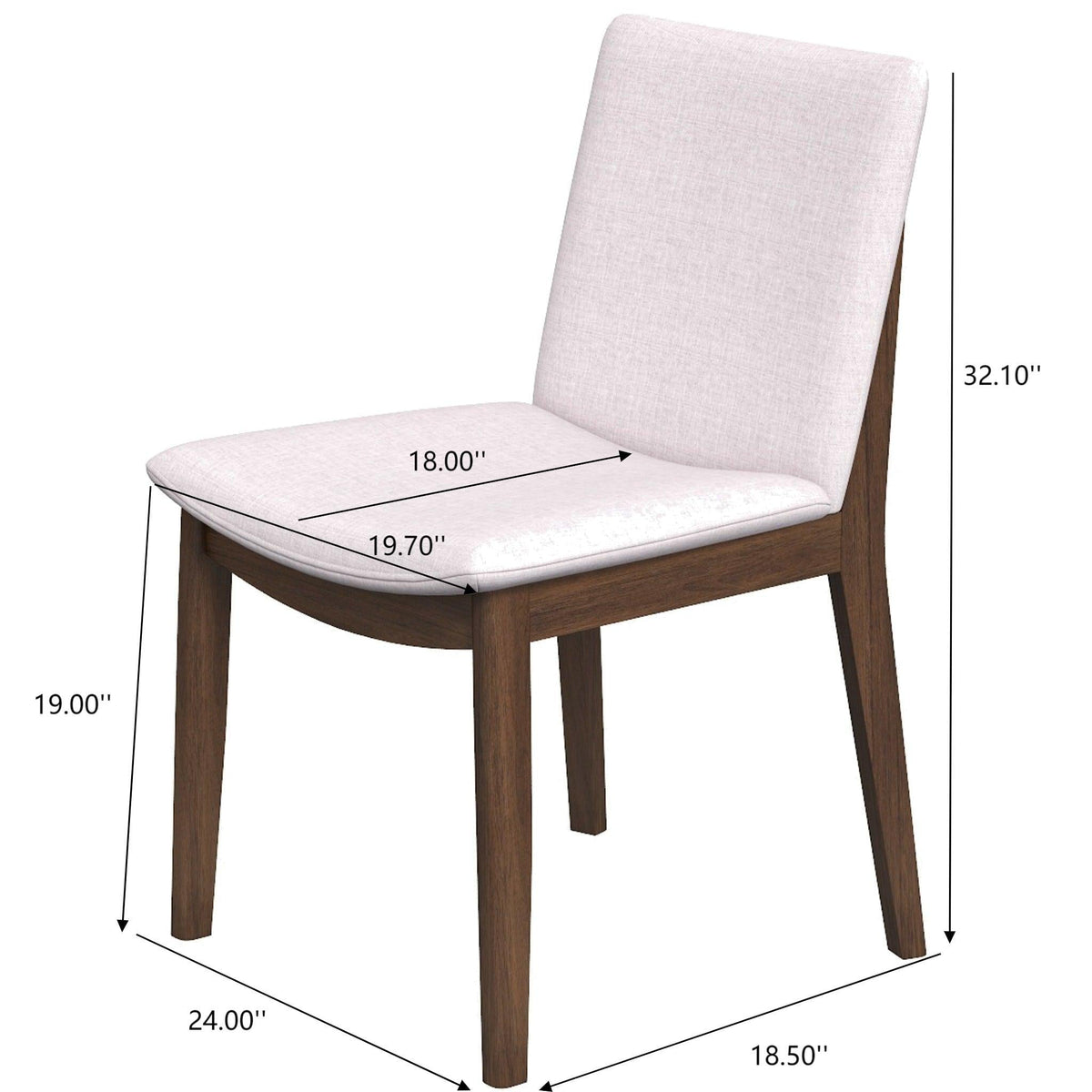 Mid-Century Modern Solid Wood Dining Chair Set with Fabric Upholstery - Multiple Colors