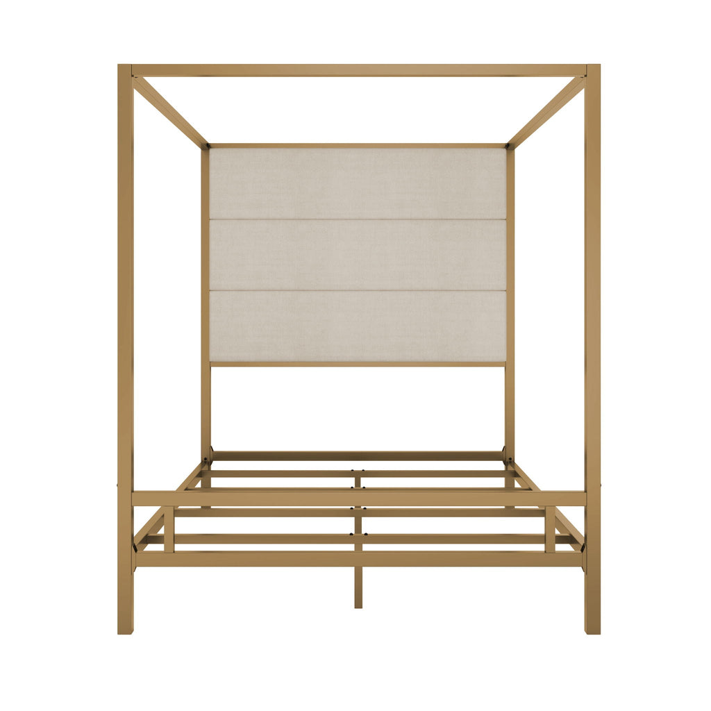 Canopy Bed With Tall Upholstered Headboard - 4 Poster Frame - Gold or Black