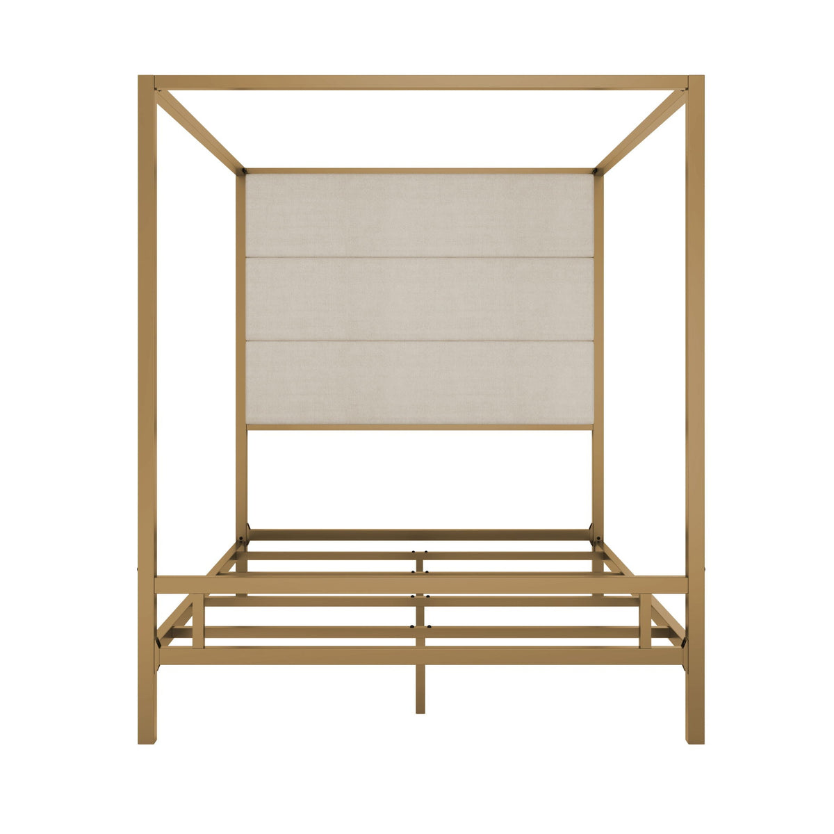 Canopy Bed With Tall Upholstered Headboard - 4 Poster Frame - Gold or Black